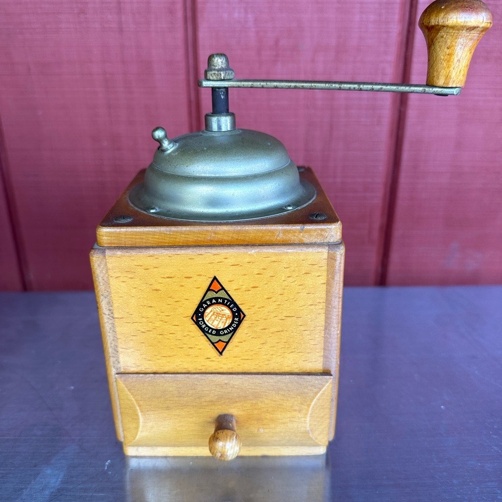 Vintage Coffee Grinder Mill Wood Metal Garantied Forged Grinder